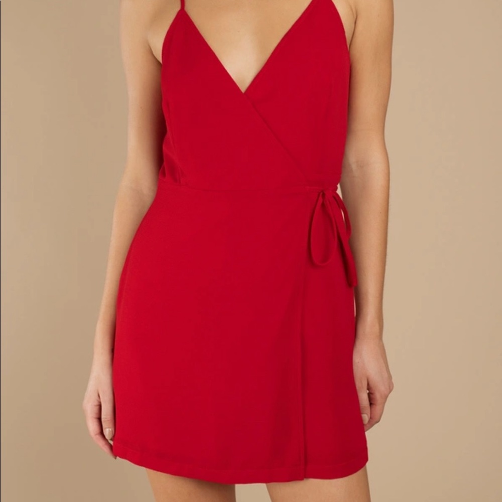 Tobi Red Mini Wrap Dress